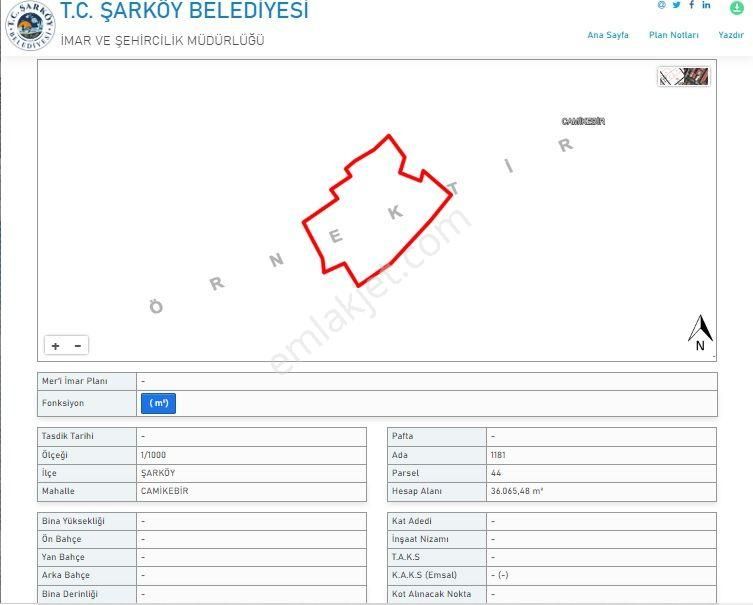 Şarköy Camikebir Satılık Tarla Şarköy Camikebir'de Yola Cephe 36.065m Eşsiz Ve Kupon Tarla
