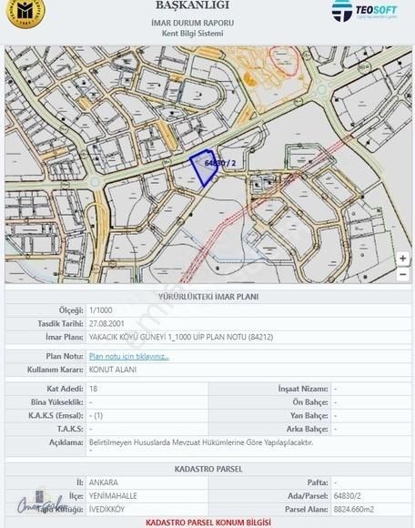 Ankara Yenimahalle Satılık Ticari İmarlı GÜLER^DEN YENİMAHALLED 180+30m2 18 KAT İMARLI BULVARA CEPHE ARSA