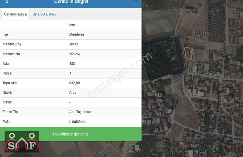 Menderes Tekeli Fevzi Çakmak Satılık Villa İmarlı MENDERES TEKELİ'DE VİLLA İMARLI TEK TAPU 832 M² ARSA