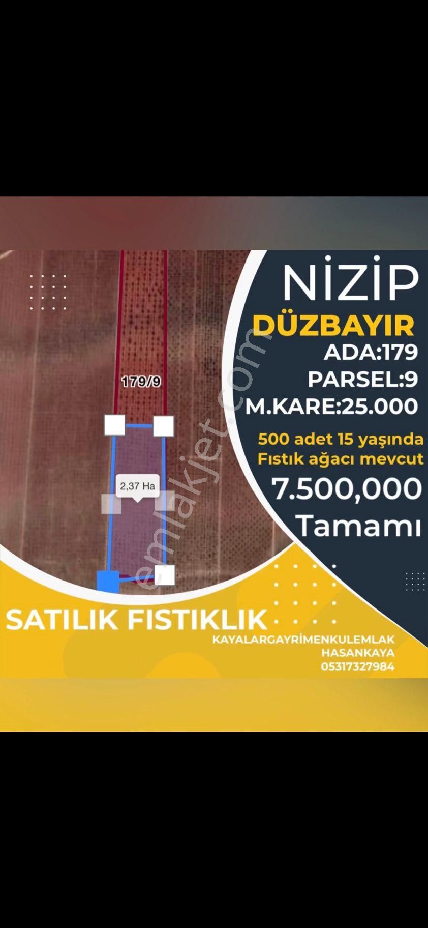 Nizip Düzbayır Satılık Tarla ✅GAZİANTEP ✅NİZİP ✅DÜZBAYIR ✅ADA:179 ✅PARSEL:9 ✅25.000M2 