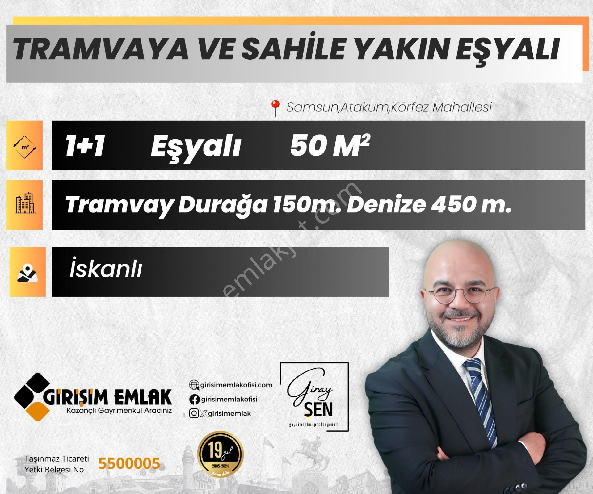 Atakum Körfez Satılık Daire  TRAMVAYA 2. SOKAKTA EŞYALI 1+1 SATILIK DAİRE