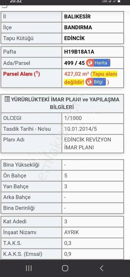 Bandırma Edincik Satılık Konut İmarlı DENİZ VE DOĞA MANZARALI ARSA