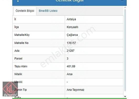 Konyaaltı Çağlarca Satılık Konut İmarlı Konyaaltı Çağlarca'da 401 M2 Satılık İmarlı Arsa