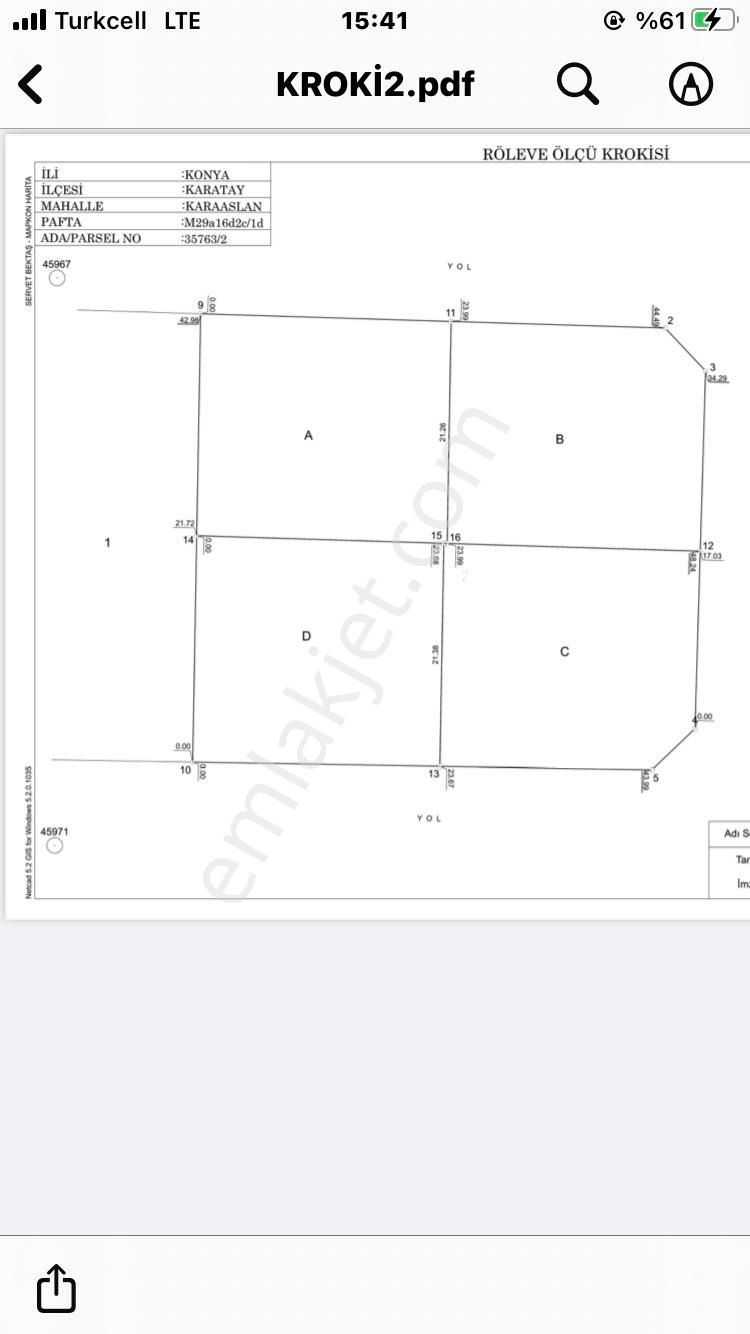 Karatay Karaaslanüzümcü Satılık Konut İmarlı Karaaslan mah satılık imarlı arsa 2.040 m2/4= 510 m2 müstakil