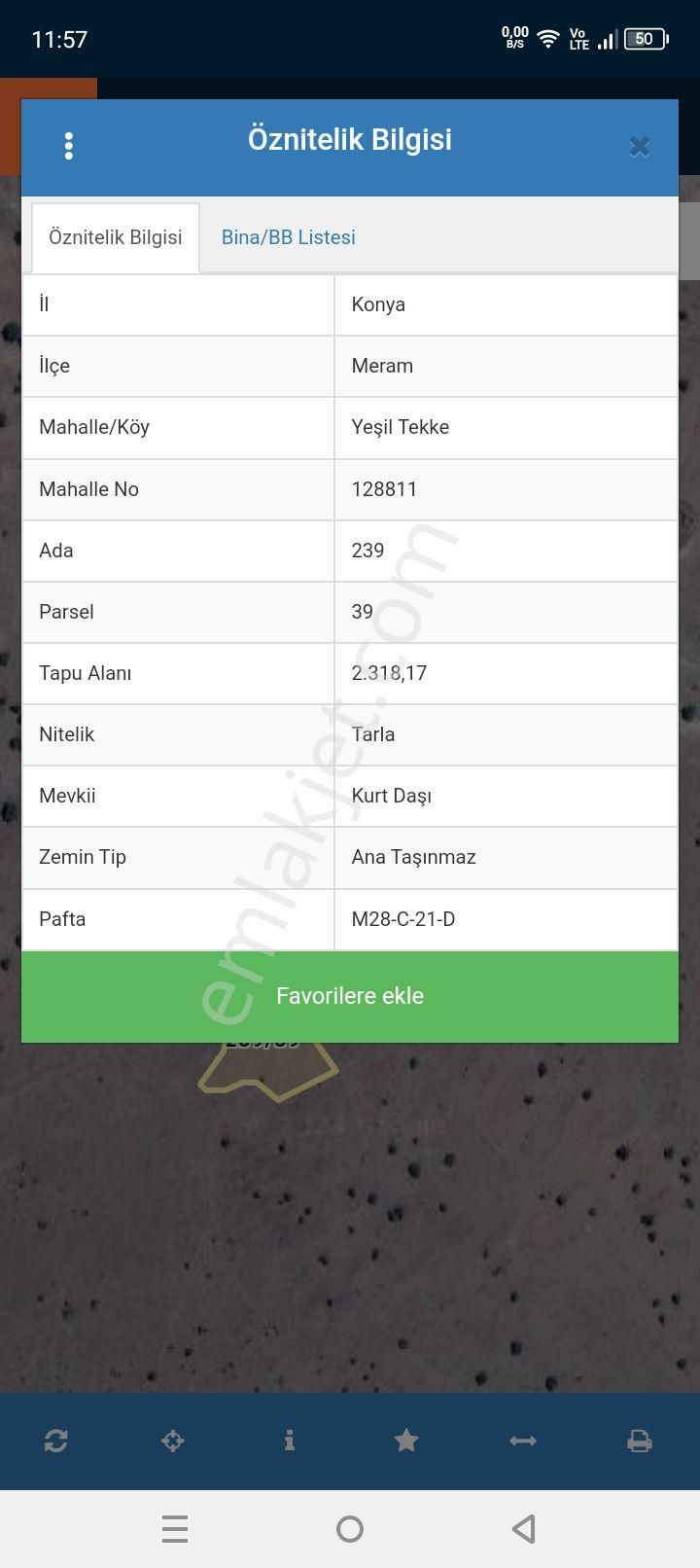 Meram Yeşiltekke Satılık Tarla Meram Yeşiltekke de 2318 MT müstakil Tarla 