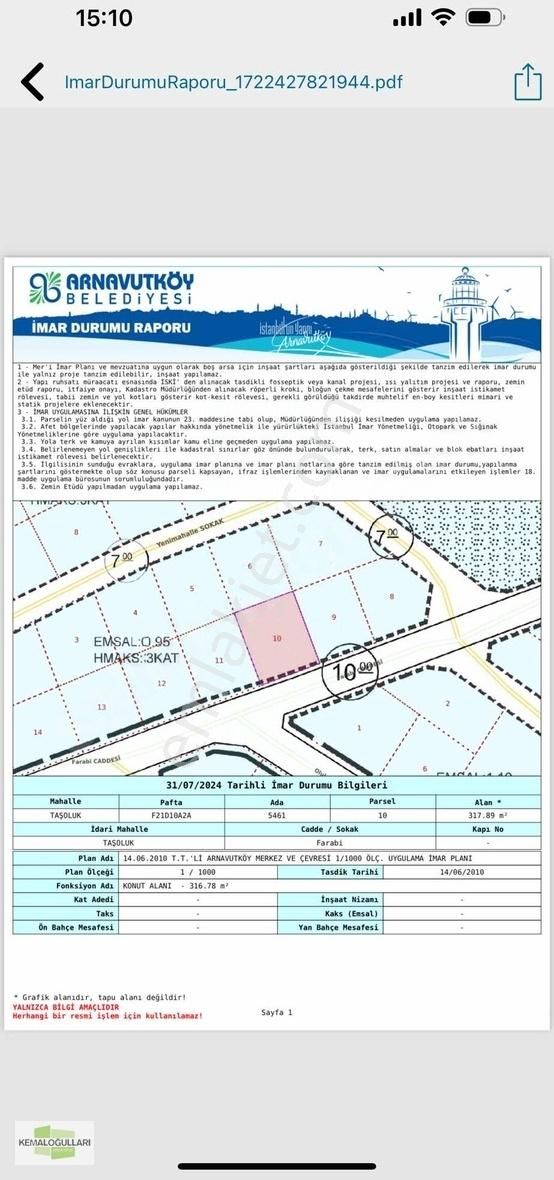 Arnavutköy Taşoluk Satılık Konut İmarlı Arnavutköy Taşoluk Mahallesi 318 M2 Konut İmarlı Arsa