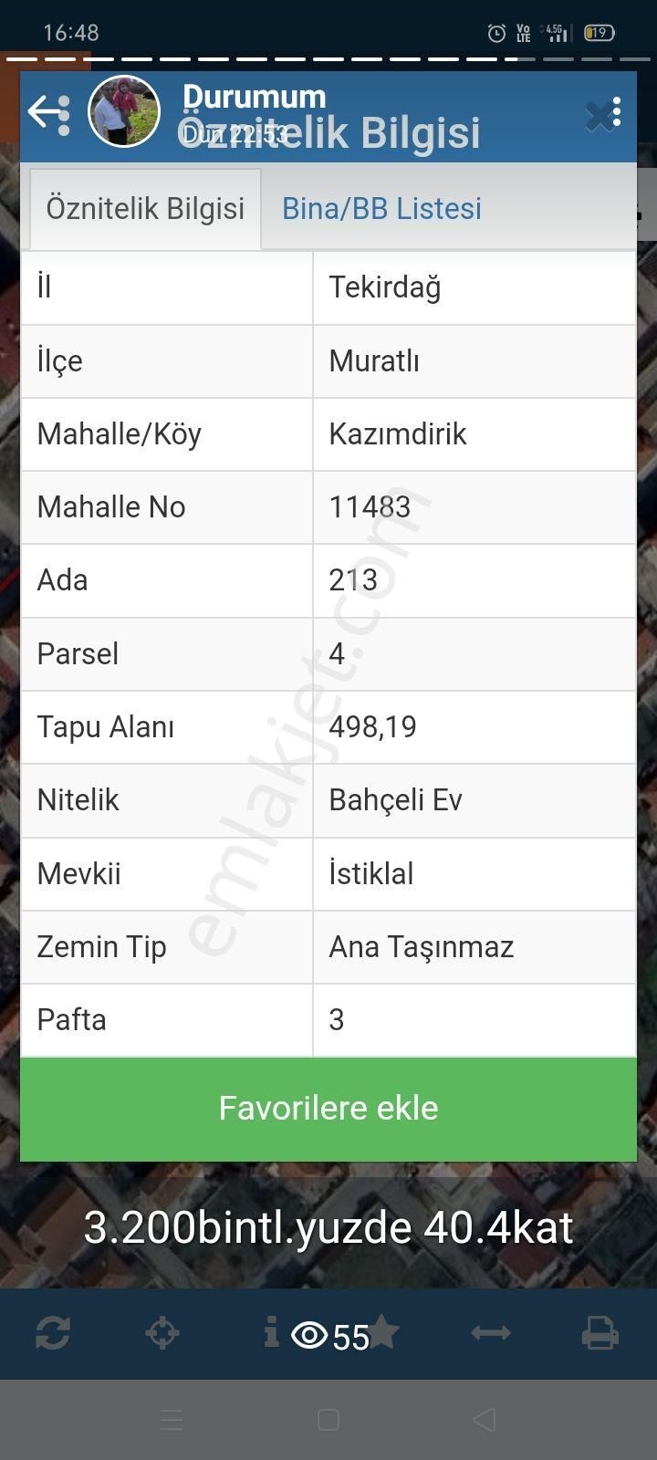 Muratlı Kazım Dirik Turan Satılık Konut İmarlı TEKİRDAĞ MURATLI KAZIMDİRİK MAH. DE %40 İMARLI  (498.19)M2 YOLDAN YOLA KADAR OLAN ARSA SATILIKTIR. 