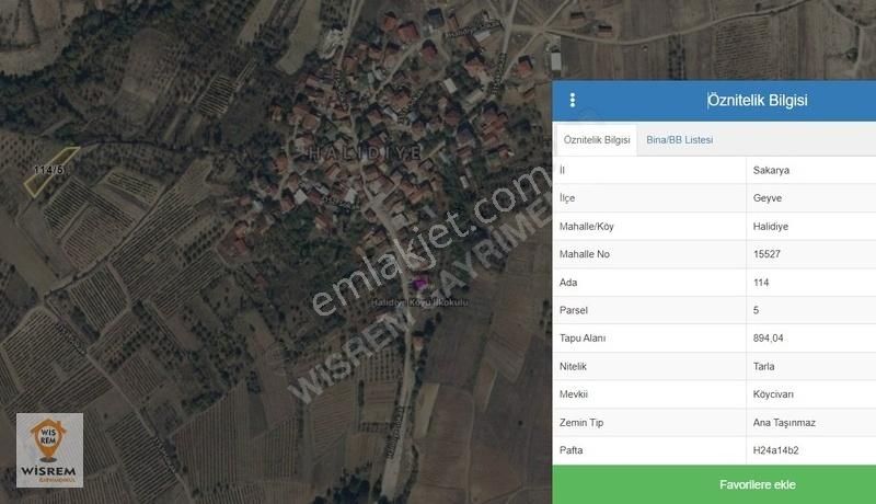 Geyve Halidiye Satılık Tarla SAKARYA, GEYVE, HALİDİYE Satılık Tarla