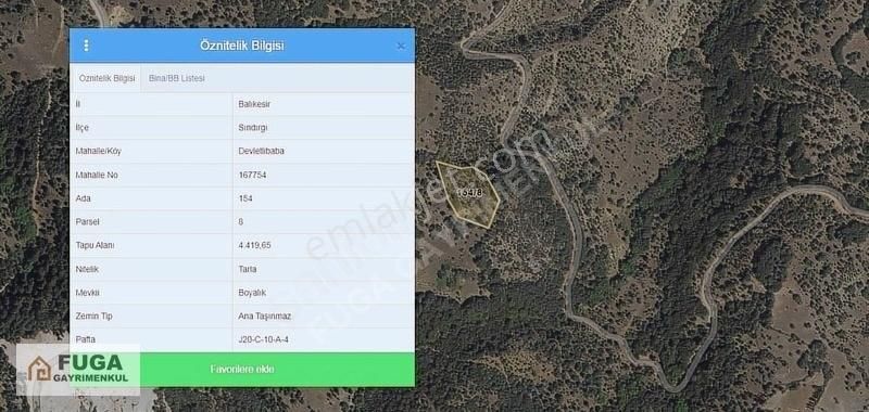 Sındırgı Devletlibaba Satılık Tarla FUGA GAYRİMENKUL'DEN SINDIRGI DEVLETLİBABA 4419m² SATILIK TARLA