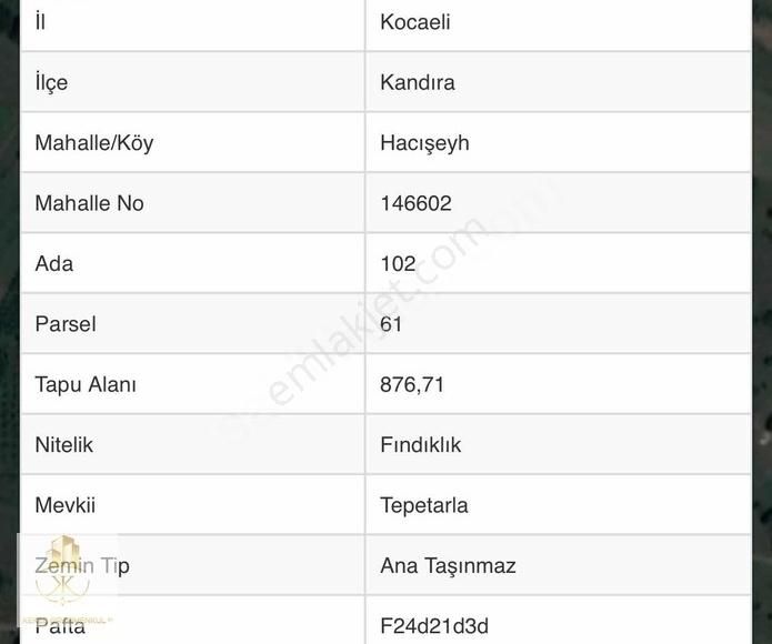 Kandıra Hacışeyh Satılık Tarla KOCAELİ / KANDIRA HACIŞEYH 876 M2 SATILIK TARLA