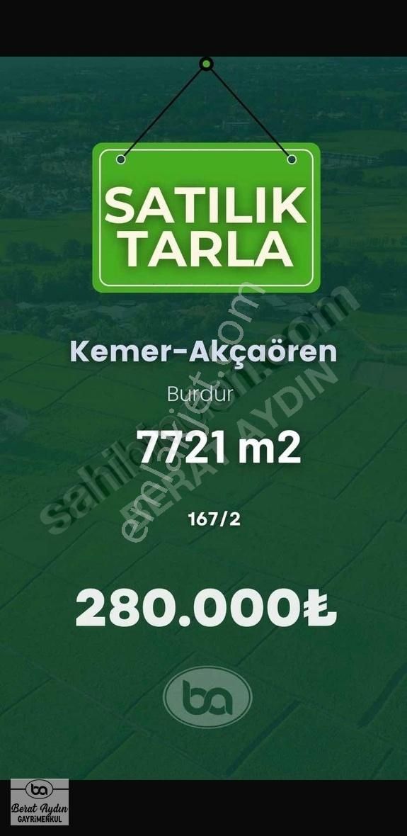 Kemer Akçaören Köyü Satılık Tarla ( Acil ) Burdur Kemer 7721 M2 Tarlamız Satılıktır