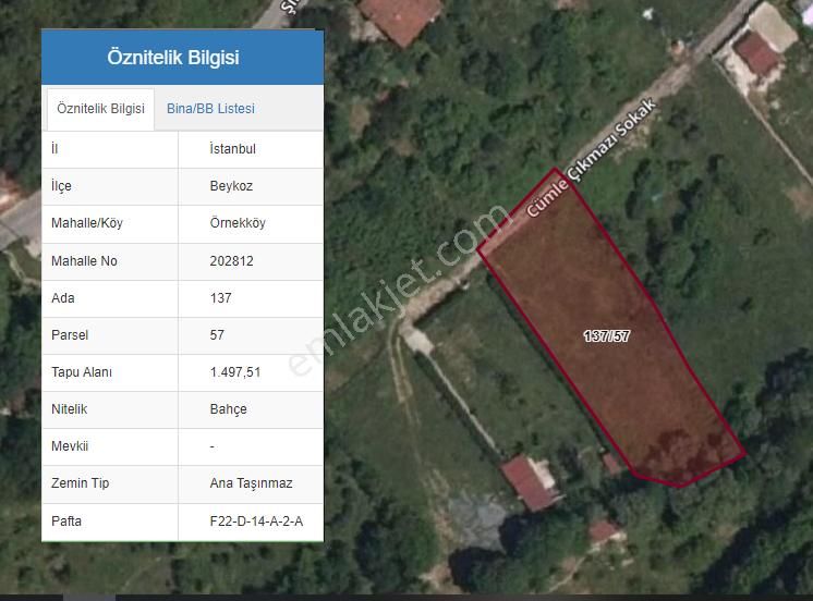 Beykoz Örnekköy Satılık Muhtelif Arsa  Önekköy, Satılık, Yatırımlık, 1497,51 m2 Fırsat Arsa / Arazi