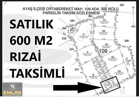 Ayaş Ortabereket Satılık Tarla ANKARA AYAŞ ORTABEREKET RIZAİ TAKSİMLİ SÖZLEŞMELİ 600 M2 TARLA