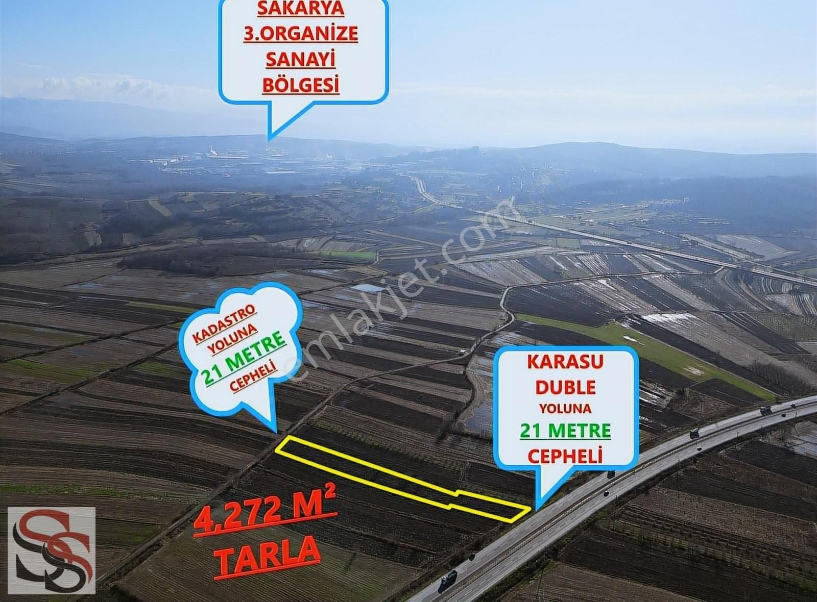 Söğütlü Gündoğan Satılık Tarla Söğütlü'de Karasu Duble Yoluna Cepheli 4,272 M² Yatırımlık Tarla