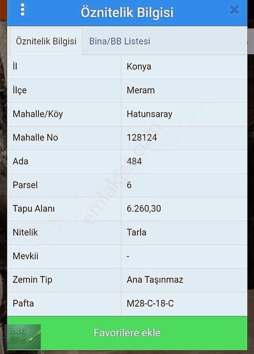 Meram Hatunsaray Satılık Tarla BEREKET EMLAK'TAN HATUNSARAY'DA 6260 m2 FIRSAT ARAZİ