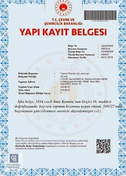 İzmir Bornova Satılık Ticari İmarlı Bornova Kavaklıdere'de yapı kayıtlı depo