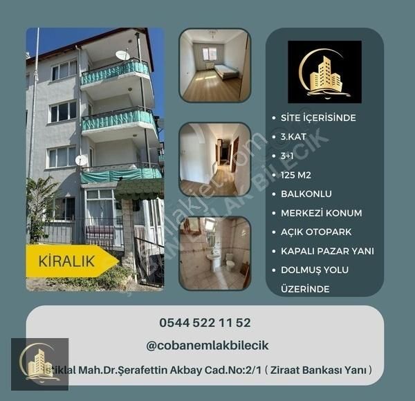 Bilecik Merkez Hürriyet Kiralık Daire ÇOBAN EMLAK & GAYRİMENKUL'DEN KİRALIK 3 + 1 HÜRRİYET MAHALLESİ