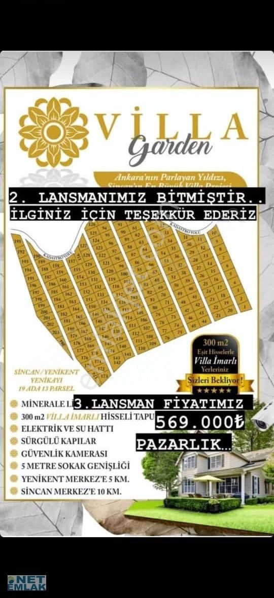 Sincan Erkeksu Satılık Villa İmarlı Yenikent Net Emlaktan Arsa Tapulu Villa İmarlı Hobi Bahçesi