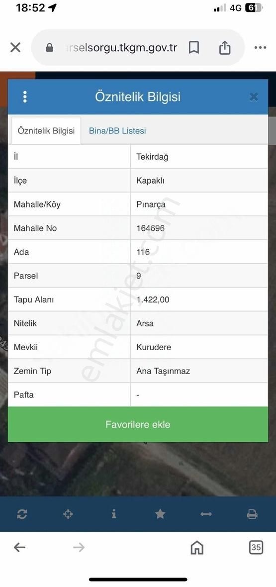 Kapaklı Pınarca Satılık Konut İmarlı KAPAKLI PINARÇA DA SATILIK TEK TAPU 1.422m ARSA