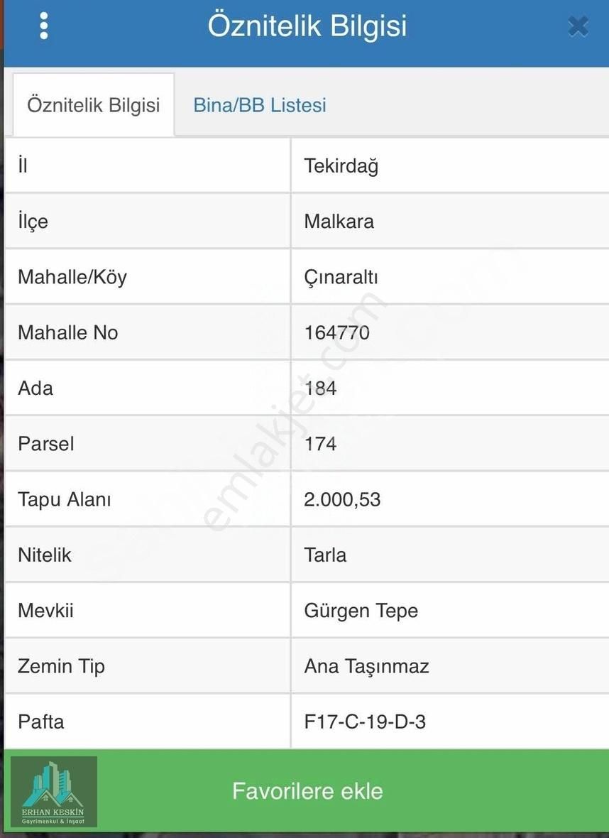 Malkara Çınaraltı Satılık Tarla Tekirdağ Da Yerleşim Yerine Yakın Satılık Arazi