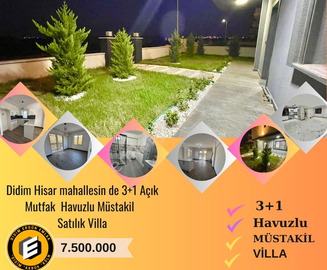 Didim Hisar Satılık Villa  Didim Hisar Mahallesin de 3+1 Açık Mutfak  Havuzlu Müstakil Villa ( EK : 1126 )