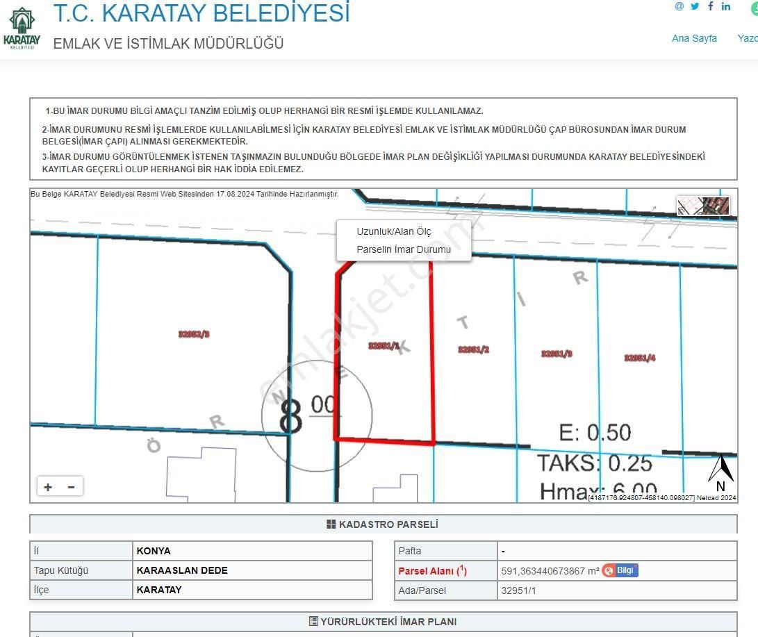 Karatay Karaaslandede Satılık Konut İmarlı  Villa yapımı için uygun arsa