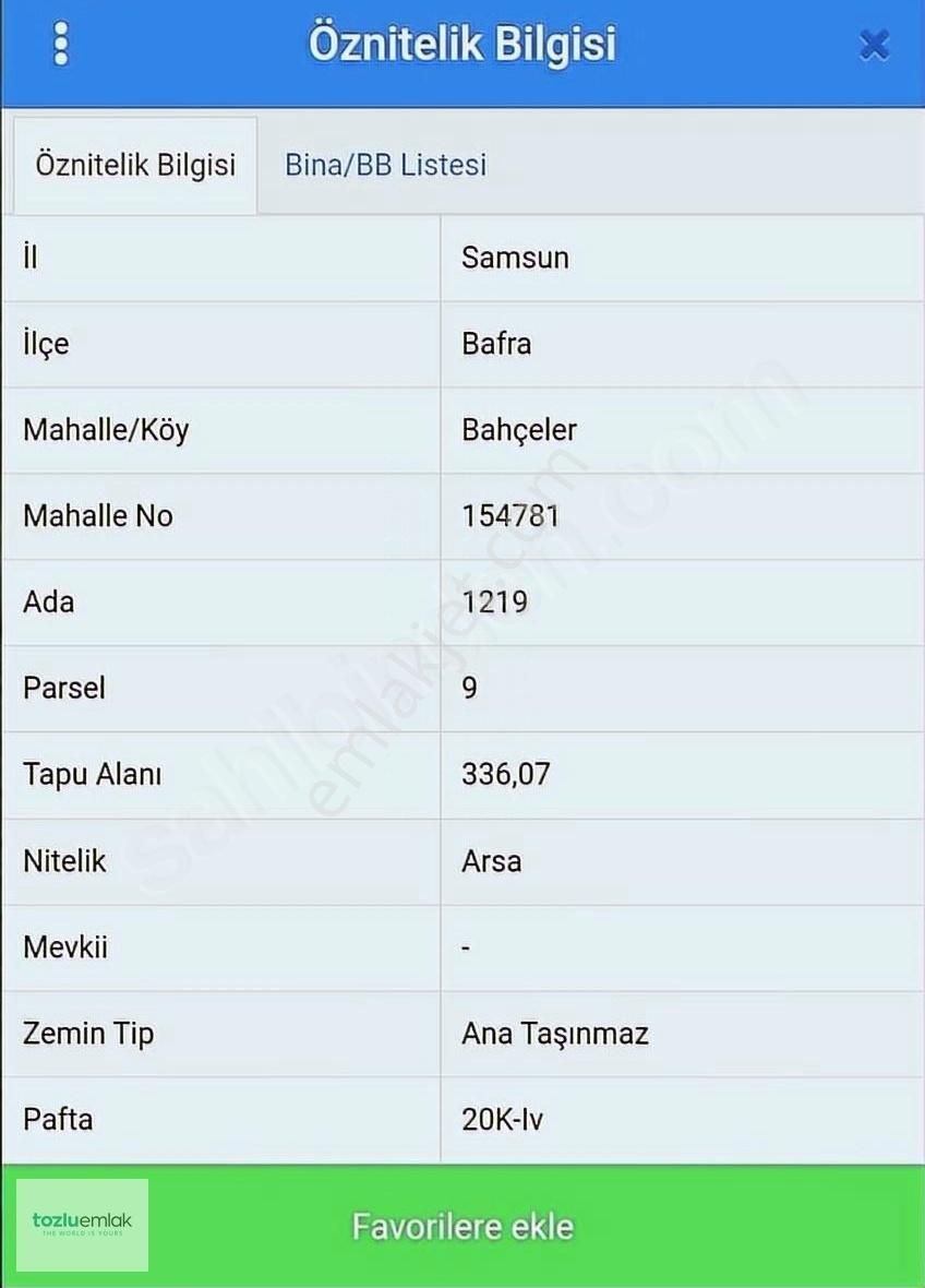 Bafra Bahçeler Satılık Konut İmarlı TOZLUEMLAK'TAN BAFRA BAHÇELERDE 4 KATA İMARLI FIRSAT ARSA