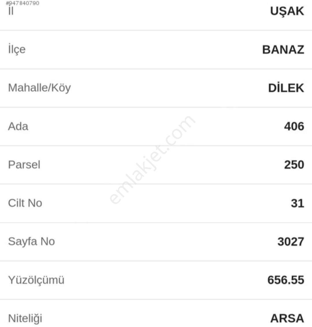 Banaz Dilek Satılık Muhtelif Arsa 656 m2 Arsa