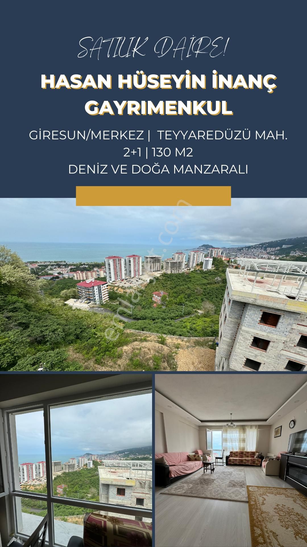 Giresun Merkez Teyyaredüzü Satılık Daire  HASAN HÜSEYİN İNANÇ GAYRİMENKULDEN GİRESUN MERKEZ TEYYAREDÜZÜ MAH. SATILIK 2+1 DAİRE