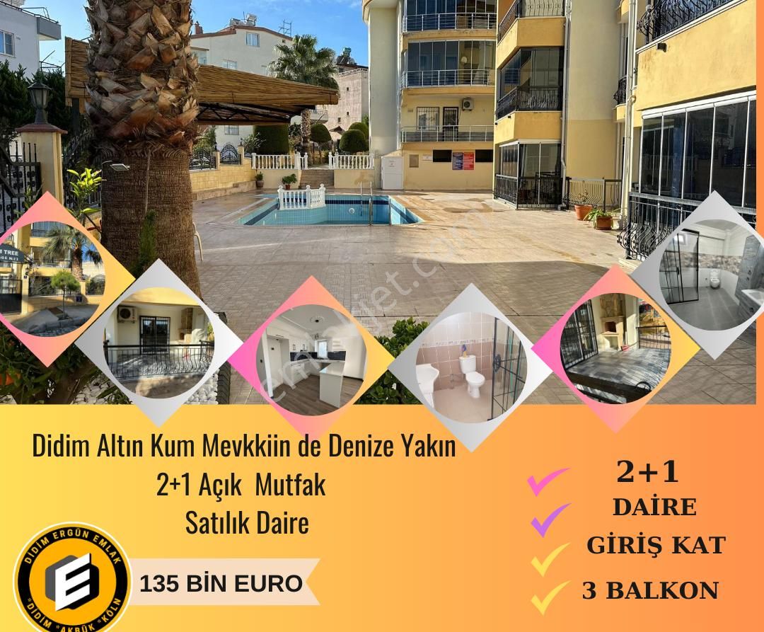 Didim Altınkum Satılık Daire  AltınKum Mevkiin de Giriş Kat Havuzlu Site de 2+1 Açık Mutfak Satılık Daire ( ek :1132 )