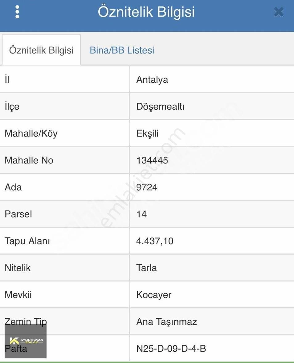 Döşemealtı Ekşili Satılık Tarla EKŞİLİ'DE YERLEŞİM İÇERİSİNDE SUYU OLAN 4437 m2 TEK TAPU SATILIK