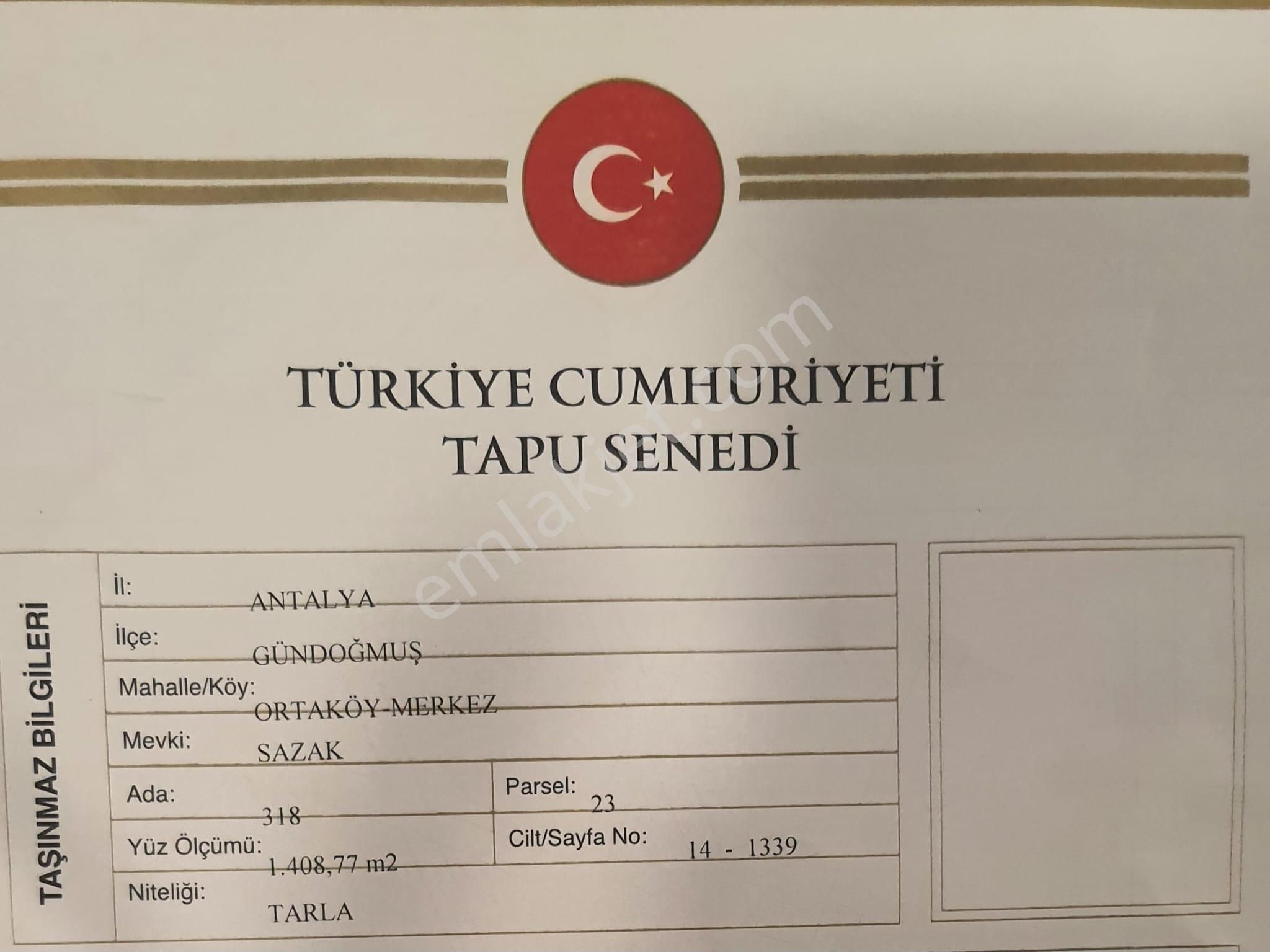 Gündoğmuş Ortaköy Satılık Tarla ANTALYA'NIN EN GÜZEL YAYLASINDA KÖY SINIRINDA SATILIK TARLA