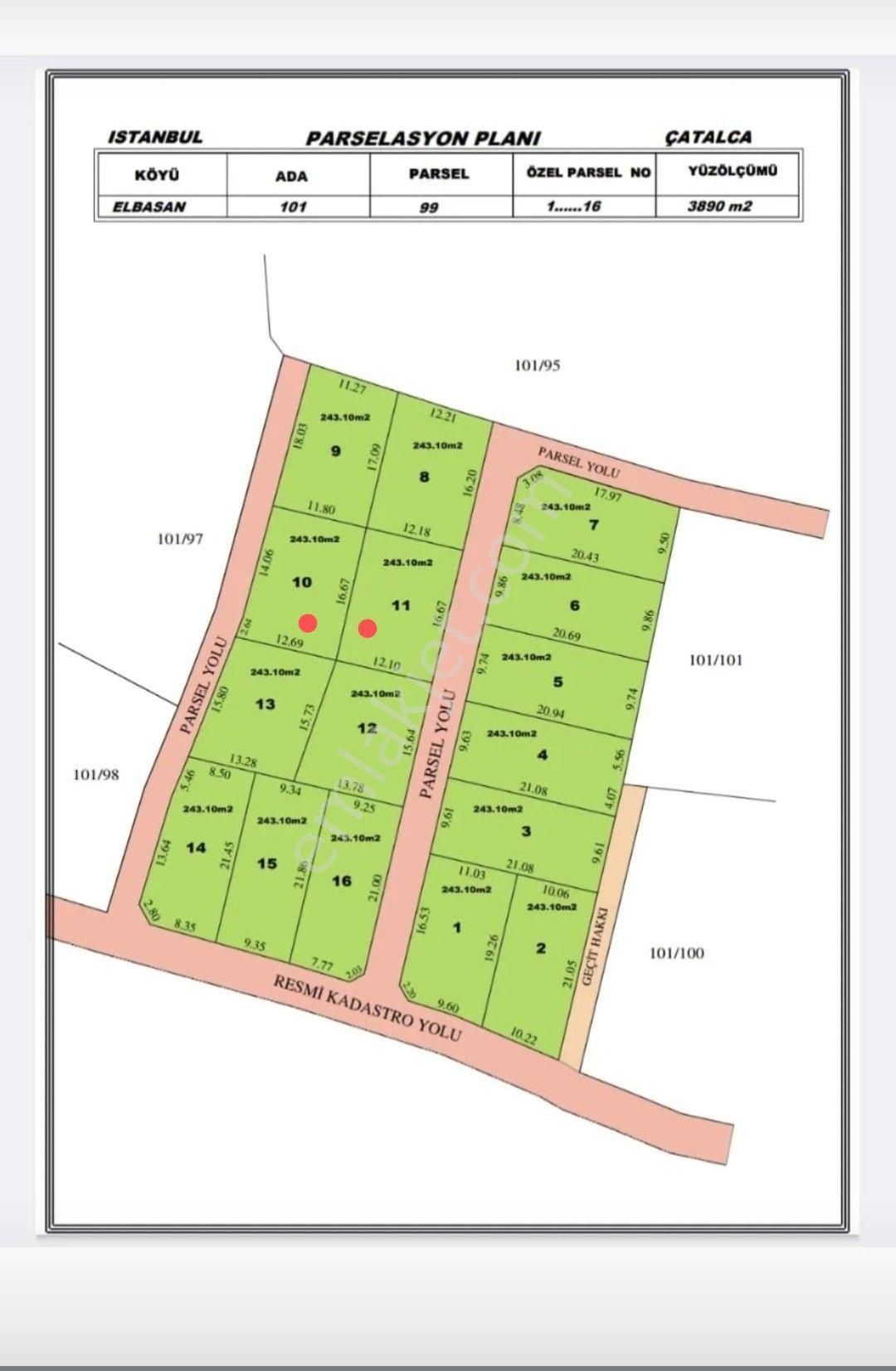 Çatalca Elbasan Satılık Tarla İstanbul Çatalca Elbasan köyde satılık 243 metre arsa çevrimli biri belli