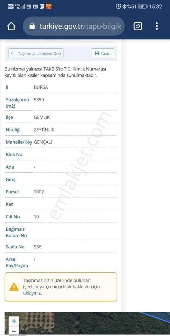 Gemlik Gençali Satılık Zeytinlik GEMLİK GENÇALİDE DENİZ  MANZARALI ZEYTİNLİK