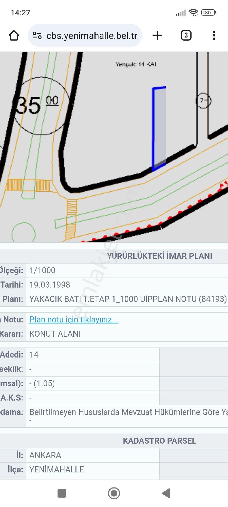 Yenimahalle Yakacık Satılık Tarla ALİ BEY'DEN YAKACIKTA KONUT İMARLI 230 M2 HİSSE 