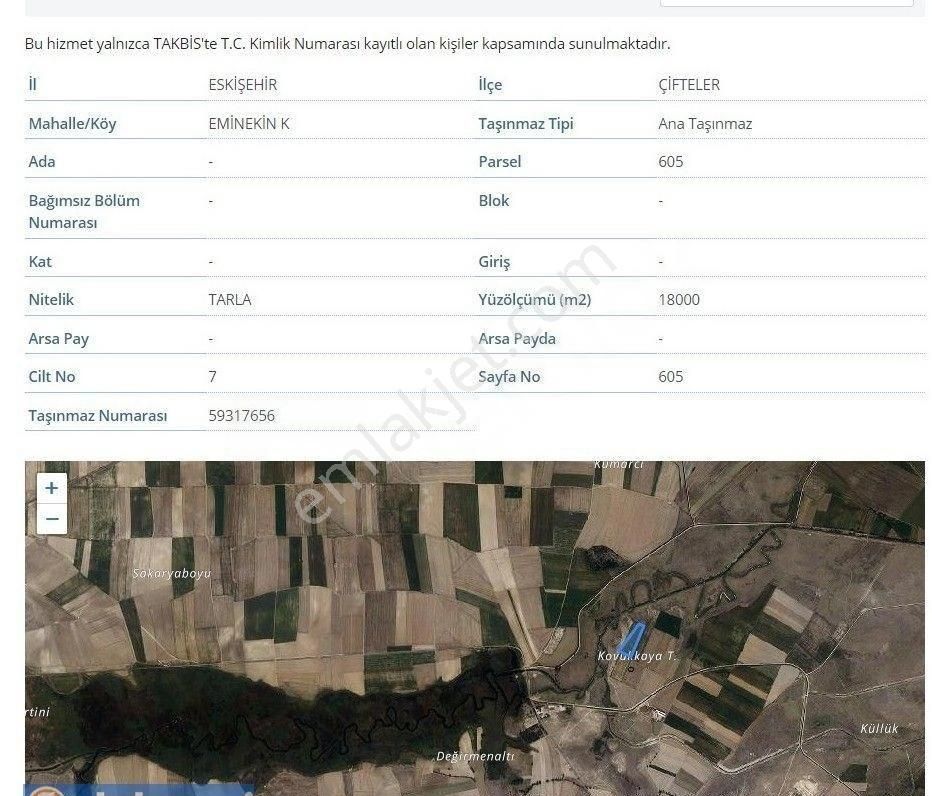 Çifteler Eminekin Satılık Tarla EMLAKNOMİ'DEN EMİNEKİN KÖYÜN'DE TOPLAMDA 27 DÖNÜM SATILIK TARLALAR