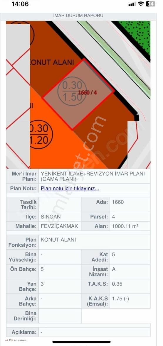 Ankara Sincan Satılık Ticari İmarlı FX GAYRİMENKULDEN 20 DAİRELİK +TİCARİ UYGUN İMARLI ARSA