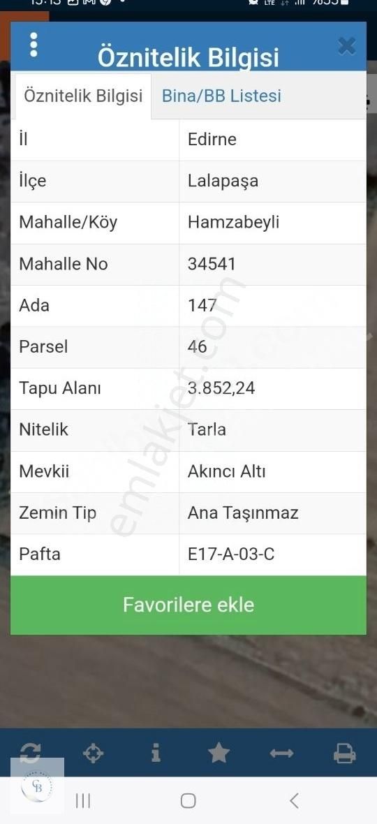 Lalapaşa Büyünlü Köyü Satılık Tarla Edirne Lalapaşa'da Satılık Arsa