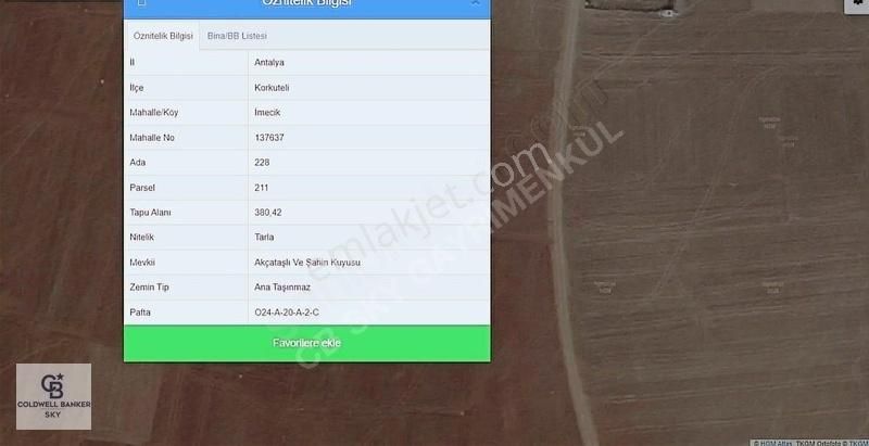 Korkuteli İmecik Satılık Tarla Köye 350 m Mesafede 380 m2 Yatırıma Uygun Tarla