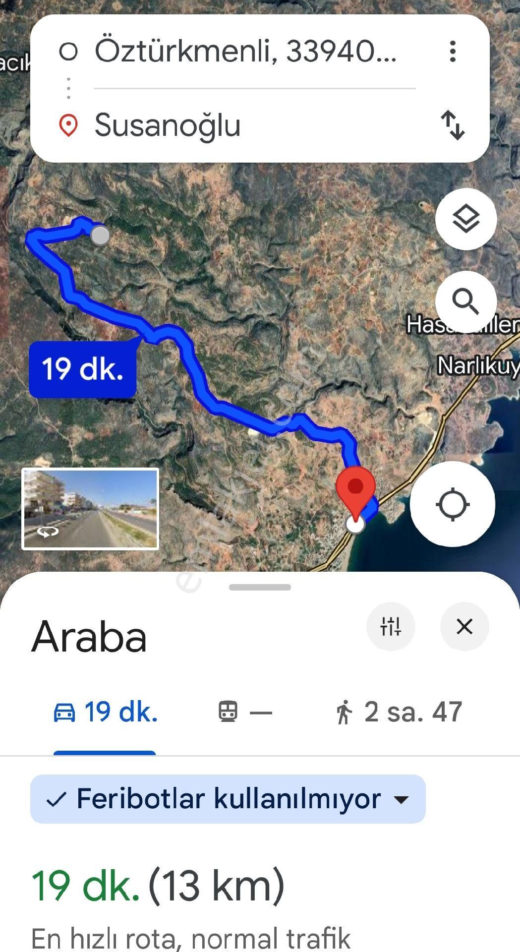 Silifke Öztürkmenli Satılık Tarla SUSANOĞLUNA 12 KM. VİLLA YAPIMINA UYGUN, SAHİBİNDEN