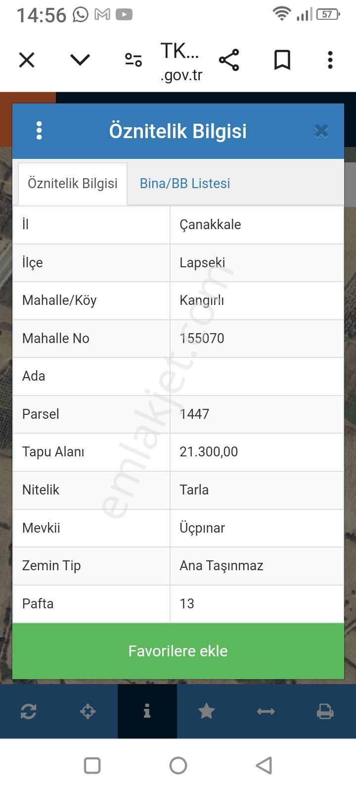 Lapseki Kangırlı Köyü (Kunduz) Satılık Bağ & Bahçe ÇANAKKALE, LAPSEKİ,ARMUTLU VE ÜÇPINARDA SATILIK KOPARATİF HİSSELERİ 