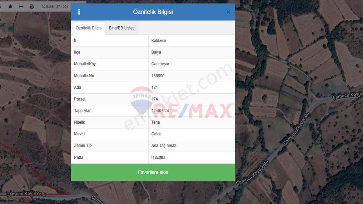 Balya Çamavşar Satılık Tarla REMAX İNCİDEN BALYA ÇAMAVŞAR'DA SATILIK 28.975 M2 TARLA