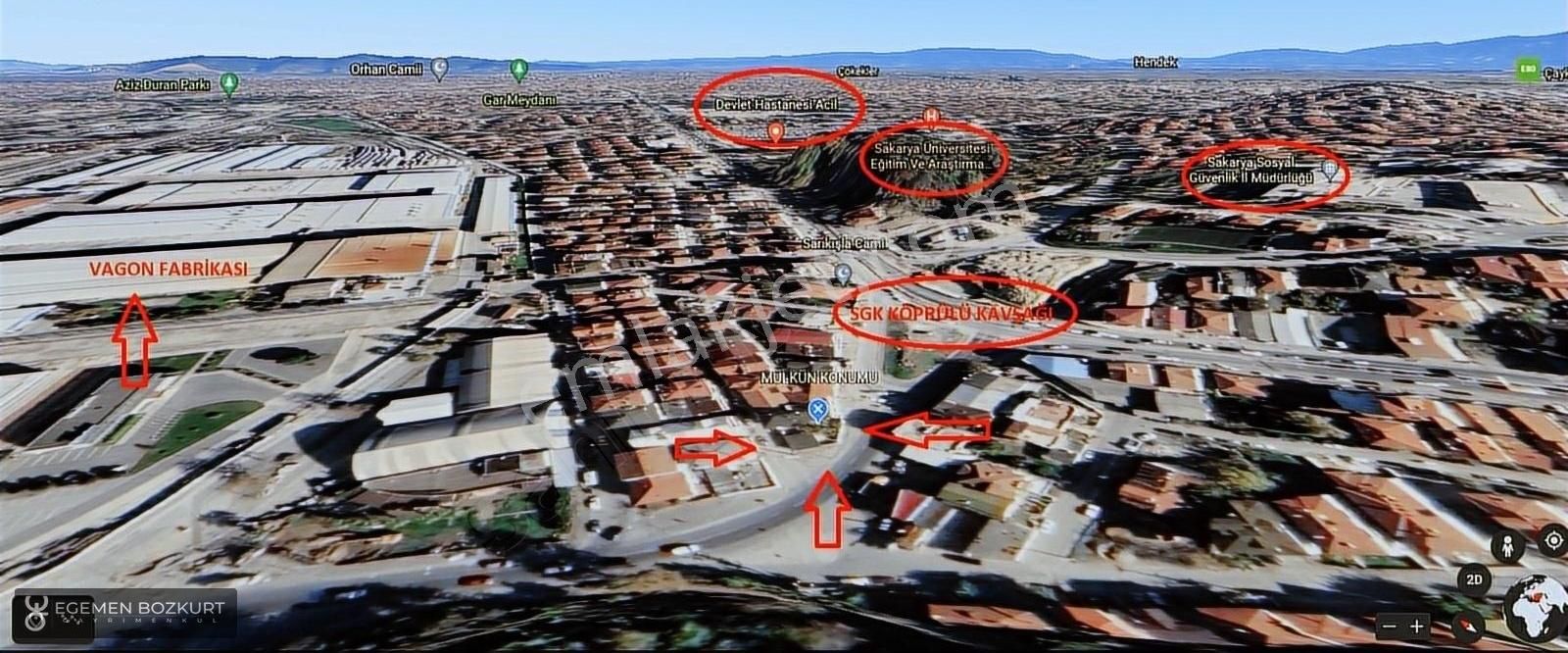 Sakarya Adapazarı Satılık Ticari İmarlı EGEMEN BOZKURT'TAN SGK KÖPRÜ KAVŞAĞINDA SATILIK KÖŞE PARSEL