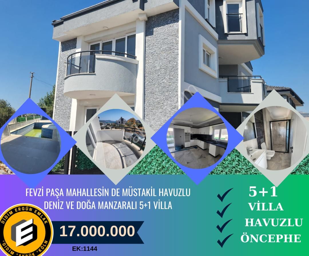 Didim Fevzipaşa Satılık Villa  FEVZİ PAŞA MAHALLESİN DE MÜSTAKİL HAVUZLU DENİZ VE DOĞA MANZARALI 5+1 Satılık Villa ( 1144 )