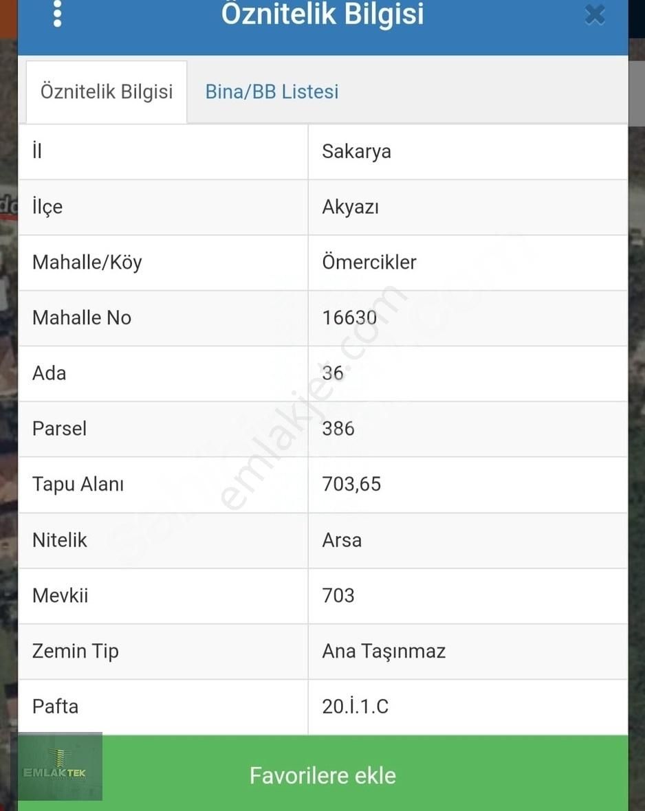 Akyazı Ömercikler Satılık Konut İmarlı Emlaktek Gayrimenkul Ticaret Borsası Karşısı Konut İmarlı Arsa