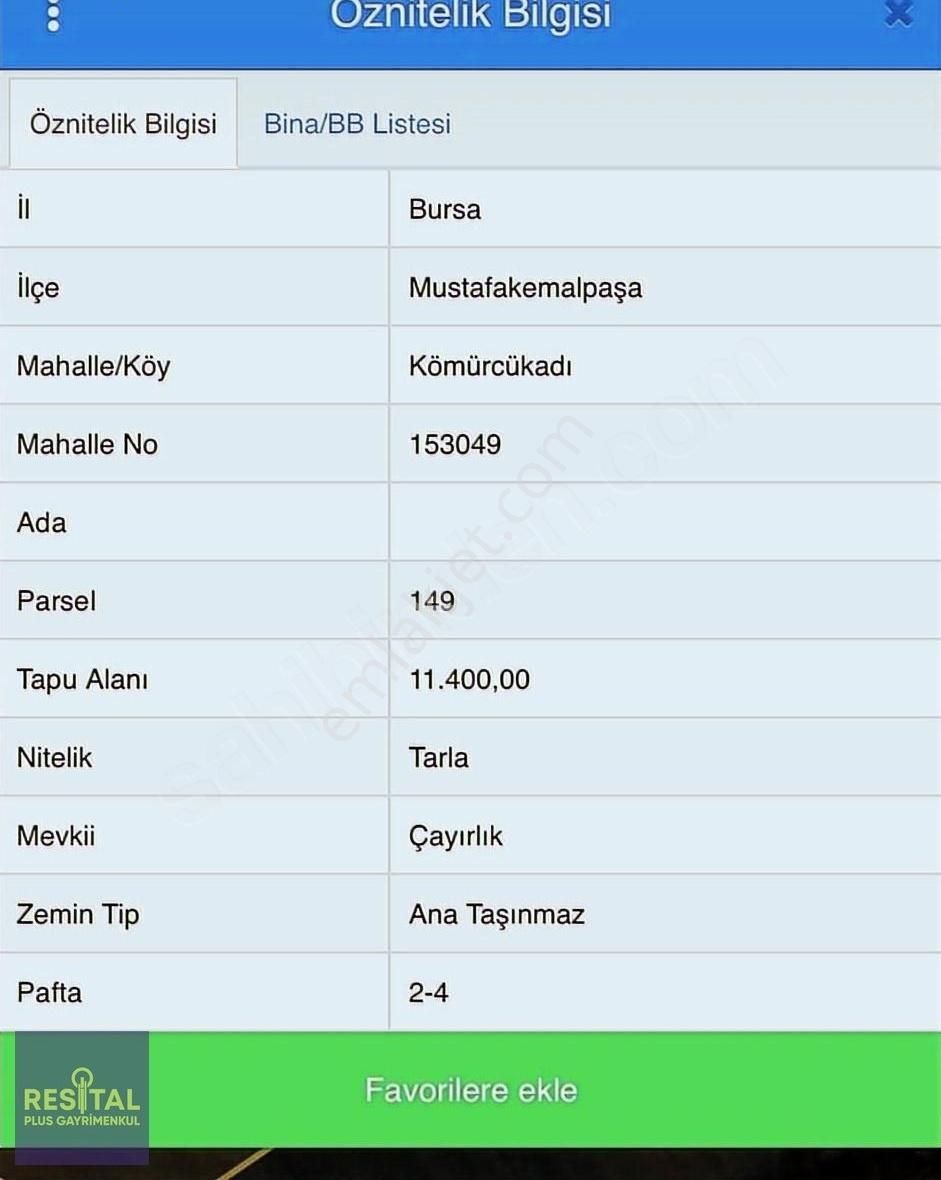 Mustafakemalpaşa Kömürcükadı Satılık Tarla BURSA M.KEMALPAŞA KADASTRO YOLUNA CEPHE 11400M2 SATILIK TARLA