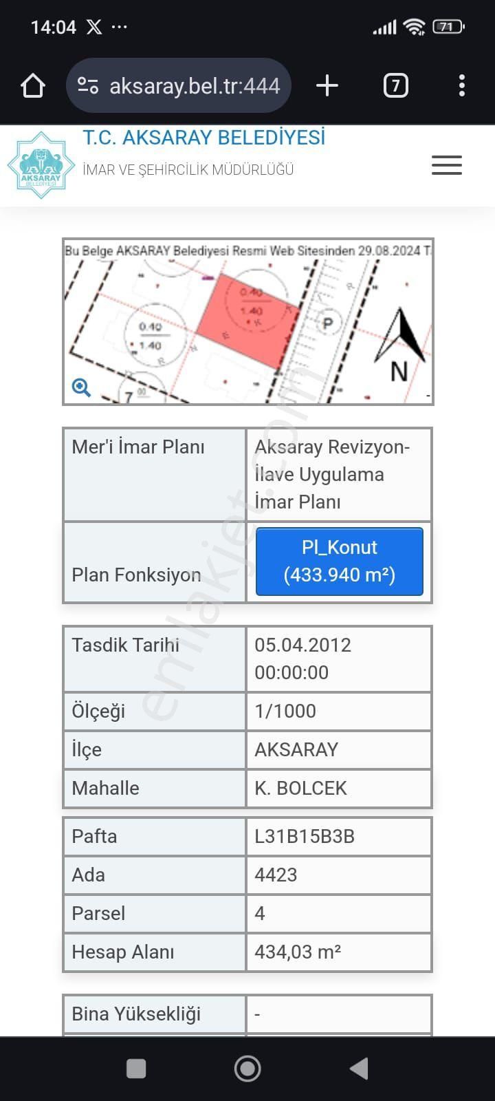 Aksaray Merkez Taşpazar Satılık Tarla K.bolcek mah. eski Tofaş arkasinda satılık parseller