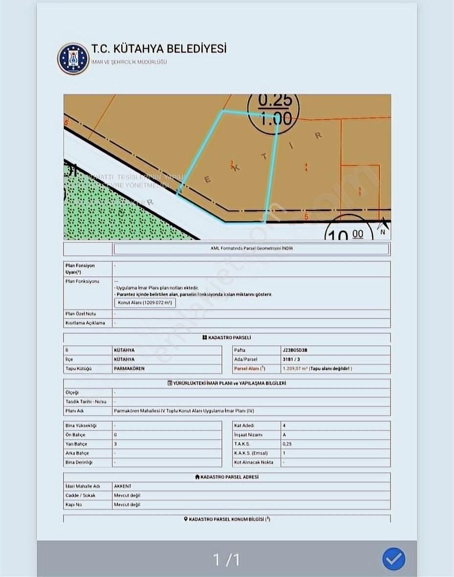 Kütahya Merkez Akkent Satılık Konut İmarlı ASEL'DEN AKKENT MERKEZ-2733 M2-KONUT- NAKİT YADA KAT KAR-ÇİFTYÖN