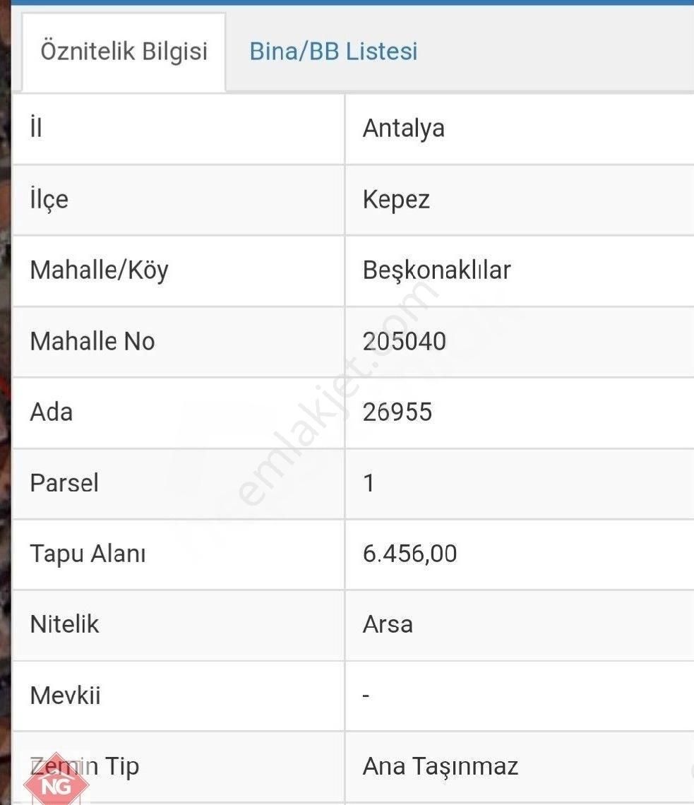 Kepez Beşkonaklılar Satılık Konut İmarlı ANTALYA KEPEZ BEŞKONAKTA SATILIK IMARLI 260 M2 (65/1614)6456 m2 de ARSA