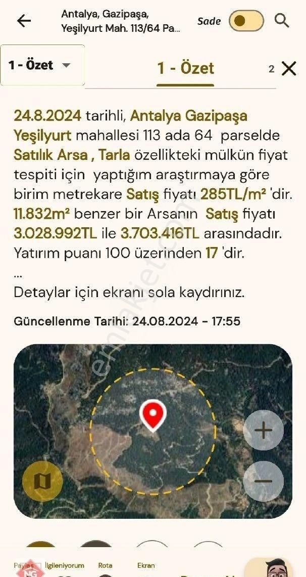 Gazipaşa Yeşilyurt Satılık Tarla Aciiil Satılık tarla.